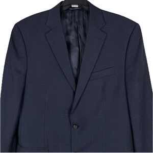 Lauren Ralph Lauren Blazer Navy Blue Plaid Sport Coat Wool Mens 42L 2 Button